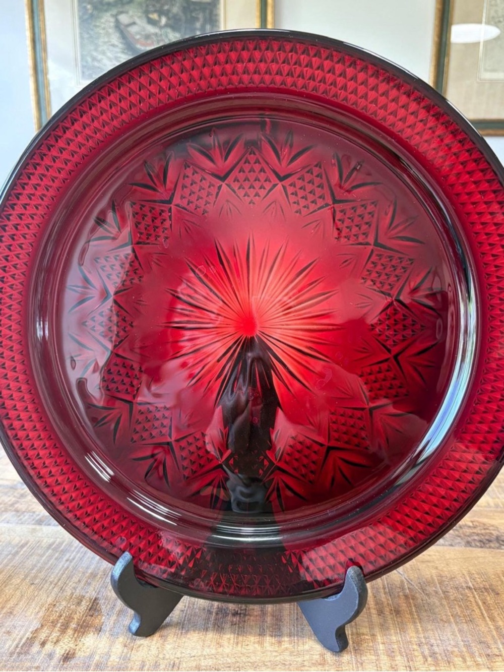 Vintage Luminarc Crystal D Arques Ruby Red Glass 13” Serving Platter